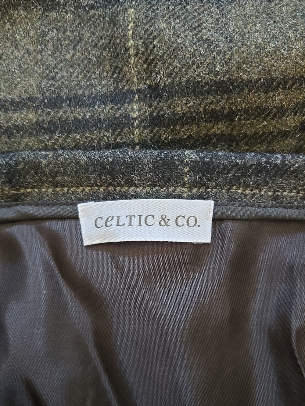 Women's Olive Green Plaid A-Line Skirt with Side Buckles, 100% Wool - Picture 4 of 5